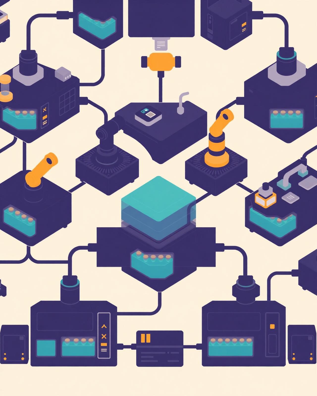 Abstract illustration of a connected laboratory automation ecosystem